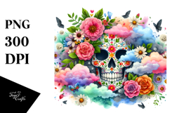 Colorful Grungy Skull Painting, PNG Product Image 1