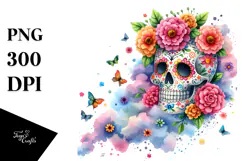 Colorful Grungy Skull Painting, PNG Product Image 1