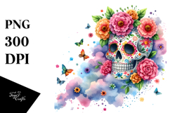 Colorful Grungy Skull Painting, PNG Product Image 1