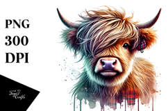 Vibrant Highland Calf Winking, Watercolor Art Product Image 1