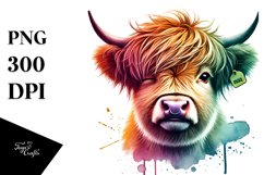 Highland Calf Watercolor with Cool Haircut PNG Product Image 1