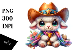 Goofy Lamb with Cowboy Hat PNG Product Image 1