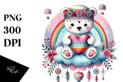 Cute Boho Polar Bear on Cloud, PNG Product Image 1