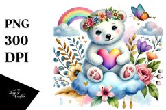 Cute Boho Polar Bear on Cloud, PNG Product Image 1