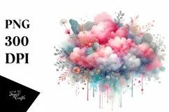 Colorful PINkish Watercolor Cloud | Sublimation | Clipart Product Image 1