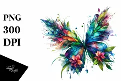 Abstract Vibrant Watercolor Butterfly, Transparent PNG Product Image 1
