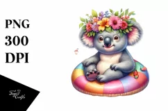 Colorful Koala Watercolor Summer Sticker Flower Clipart Product Image 1