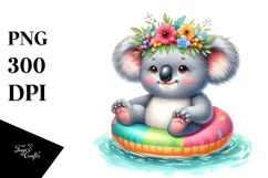 Colorful Koala Watercolor Summer Sticker Flower Clipart Product Image 3