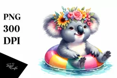 Colorful Koala Watercolor Summer Sticker Flower Clipart Product Image 1