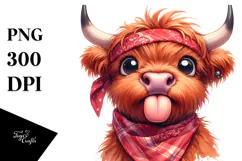 Exaggerated Highland Cow with Bandana PNG Product Image 1