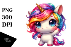 Vibrant Cute Unicorn Portrait, PNG Product Image 1