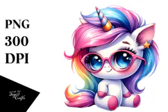 Vibrant Cute Unicorn Portrait, PNG Product Image 1