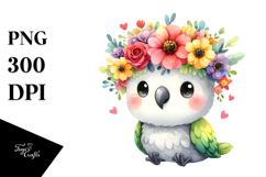 Cartoon Parrot with Flower Crown, Transparent PNG Product Image 1