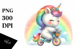 Baby Unicorn Cycling Rainbow | Sublimation | Clipart Product Image 1
