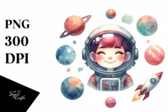Simple Washed Watercolor Vintage Astronaut Clipart Product Image 1