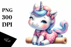Watercolor Baby Unicorn Gymnastics Sublimation Clipart Product Image 3