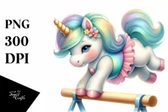 Watercolor Baby Unicorn Gymnastics Sublimation Clipart Product Image 1