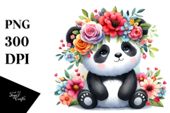 Cartoon Panda with Flower Crown, Transparent PNG Product Image 1