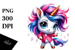 Cute Unicorn Dancing with Cool Haircut PNG Product Image 1