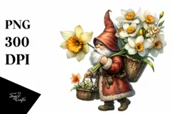 Watercolor Gnome with Narcissus Bouquet and Small Basket Product Image 3