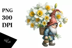 Watercolor Gnome with Narcissus Bouquet and Small Basket Product Image 3