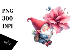Cute Watercolor Gnome with Azalea PNG Product Image 1