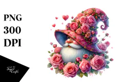 Valentines Gnome with Roses, Watercolor Art Product Image 1