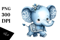 Cute Blue Toile Elephant, Transparent PNG Product Image 1