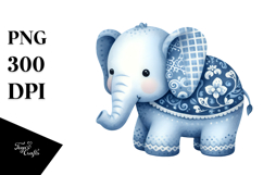 Cute Blue Toile Elephant, Transparent PNG Product Image 1