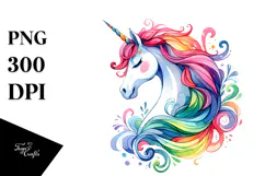 Simple Watercolor Vibrant Unicorn PNG Product Image 1