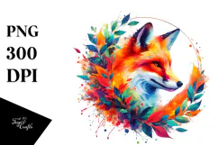 Vibrant Fox with Plant Leaves PNG Product Image 1