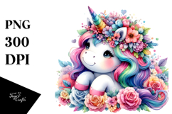 Cute Dressed Unicorn with Floral Wreath PNG Product Image 1