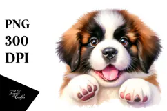 Cute Watercolor Saint Bernard PNG Product Image 1