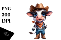 Watercolor Baby Cow with Big Eyes in Cowboy Boots | Clipart Product Image 1