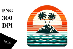 Retro Tropical Island Sunset Tee, PNG Product Image 1