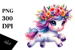 Cute Unicorn Floral Wreath PNG Product Image 1
