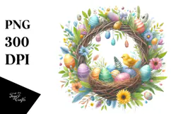Easter Watercolor Wreath PNG Product Image 1