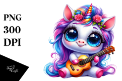Vibrant Watercolor Crazy Eyes Baby Unicorn PNG Product Image 1