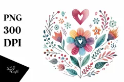 Cute Boho Flower with Heart, Transparent PNG Product Image 1