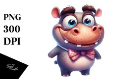 Watercolor Hippo with Bow Tie, Transparent PNG Product Image 1