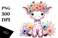 Cartoon-Style Giraffe with Flower Crown | Sublimation Product Image 1