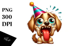 Exaggerated Cartoon Dog with Party Hat PNG Product Image 1