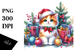Christmas Cat with Decorations PNG Product Image 1