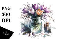 Abstract Watercolor Jar Crocus Unique Charming Botanical | Product Image 1