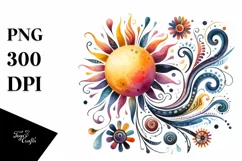 Colorful Watercolor Whimsical Sun | Sublimation | Clipart Product Image 1