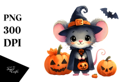 Cute Baby Mouse Halloween Scenery Vibrant Drawing | Product Image 1