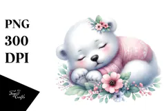 Digital Watercolor Cute Baby Polar Bear PNG Product Image 1