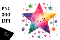 Smiling Watercolor Star PNG Product Image 1
