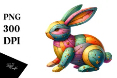 Wood Bunny with Golden Insertions PNG Product Image 1