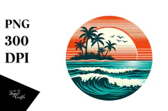 Retro Tropical Island Sunset PNG Product Image 1